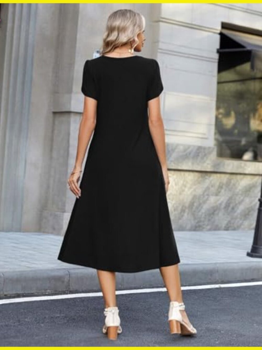 Pleated Midi Dress Boho Casual Summer Flowy A-Line Petal Sleeve Chic - Picture 3 of 7